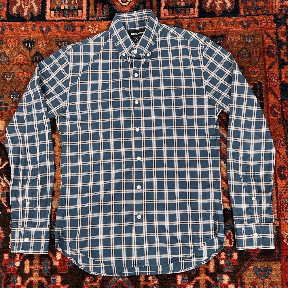 Bonobos Slim Fit Long Sleeve Shirt Mens Sz Small Pink Blue Plaid Button Up‎